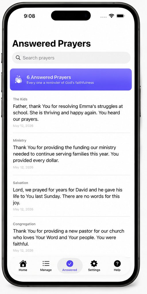Pray By Name answered prayers screen
